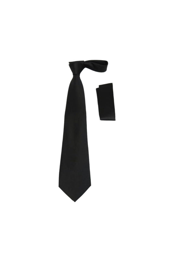 Men's Satin Silky Tie Hankie Set J.Valintin Private Collection R63 Black Solid