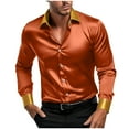 thumbnail image 1 of Men's Satin Vintage Shirt Long Sleeve Button Down Lapel Cardigan Tee Rose Gold 4XL, 1 of 8