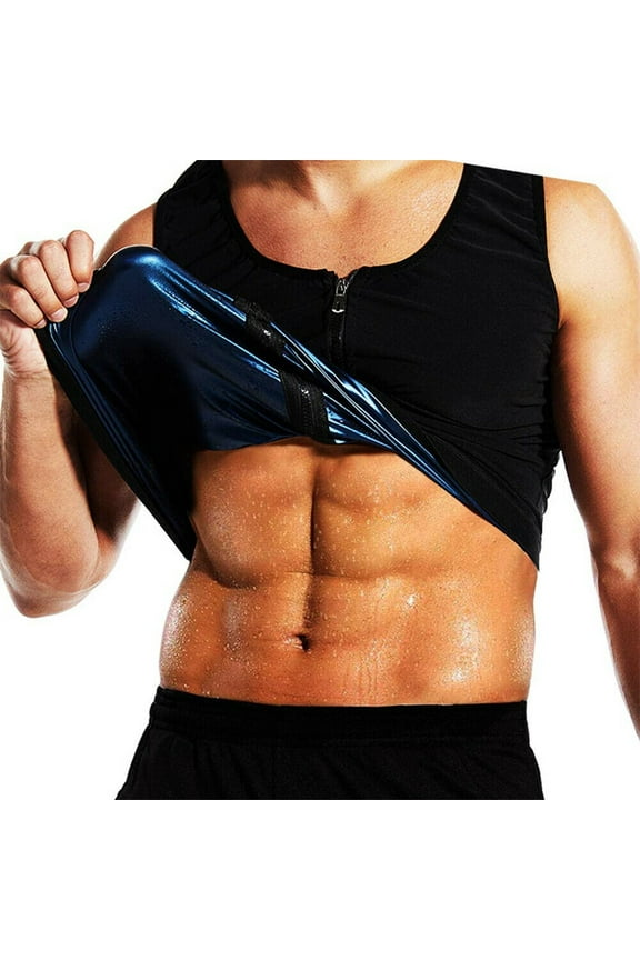 Men's Sauna Heat Trapping Zipper Sweat Enhancing Vest Hot Polymer Corset Compression Waist Trainer Workout Tank Top