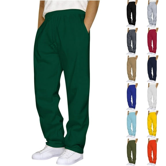 LONKITO Mens Sweatpants with Pockets Outdoor Running Jogger Pants Elastic Waist Drawstring Workout Casual Sweatpants Open Bottom, Green XXL