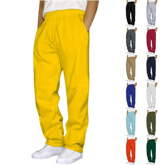 LONKITO Mens Sweatpants with Pockets Outdoor Running Jogger Pants Elastic Waist Drawstring Workout Casual Sweatpants Open Bottom, Yellow XXL