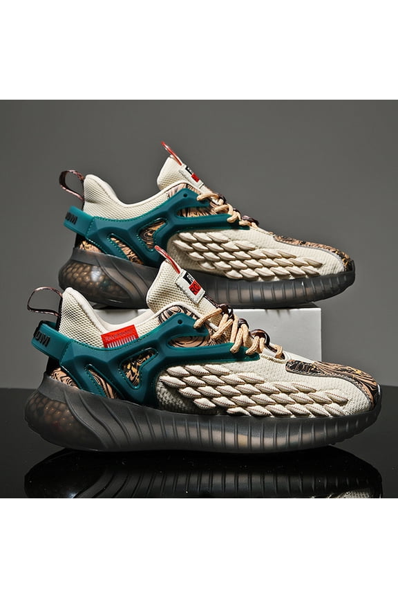 Men's Scale-Pattern Sneakers with Breathable Mesh Panels & Cushioned Midsole - Lightweight Low-Top Lace-Up Suitable for Casual,, Urban Wear - Trendy Athletic Footwear