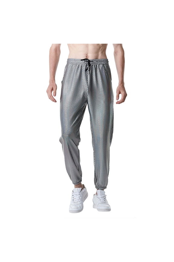 Men's Scale Print Drawstring Pants - Lightweight Polyester, Casual All-Season Leggings