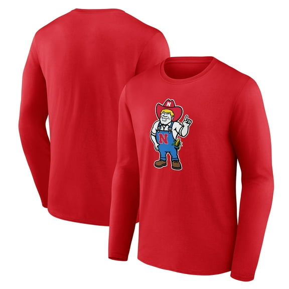 Men's  Scarlet Nebraska Huskers Herbie Mark Mascot Long Sleeve T-Shirt