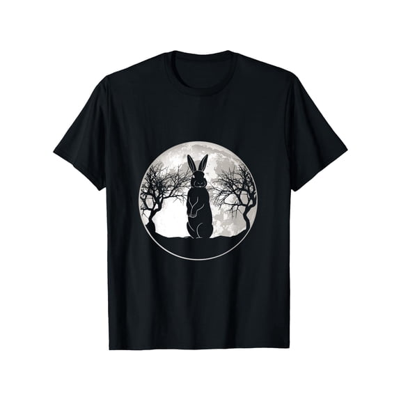 Men's Scary Bunny Moon Night Rabbit Tte Rabbit Graphic, All-Season Comfort, Machine Washable, Sizes S-XXXL, Comfortable Clothing, Spooky Graphic Tee, Easy Care Textile