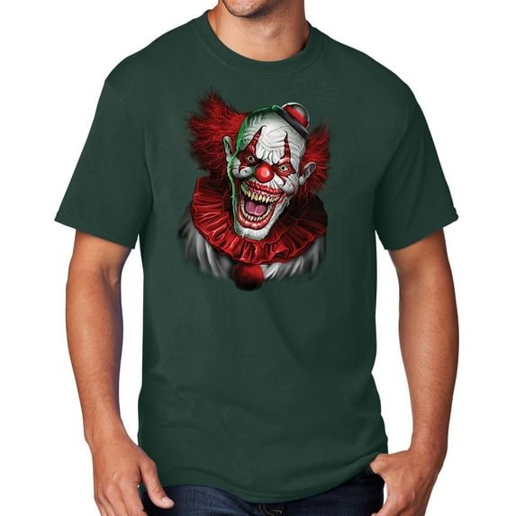 Men's Scary RED CLOWN T-shirt, 3XL Dark Green