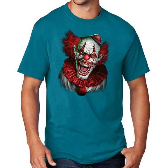 Men's Scary RED CLOWN T-shirt, 4XL Teal Blue