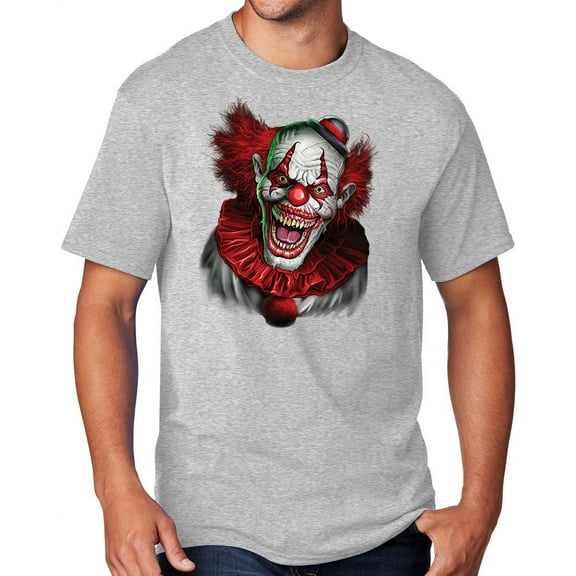 Men's Scary RED CLOWN T-shirt, Medium Ash Gray
