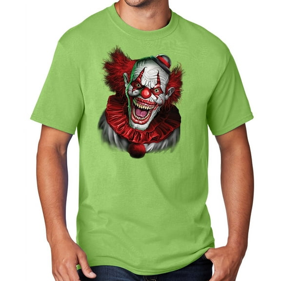 Men's Scary RED CLOWN T-shirt, Small Lime Green