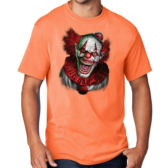 Men's Scary RED CLOWN T-shirt, Small Neon Orange