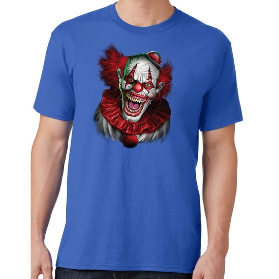 Men's Scary RED CLOWN T-shirt, Small Royal Blue