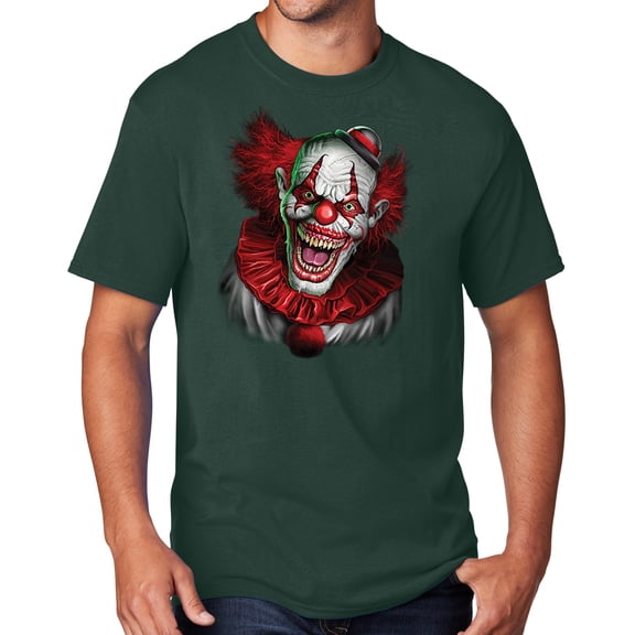 Men's Scary RED CLOWN T-shirt, XL Dark Green