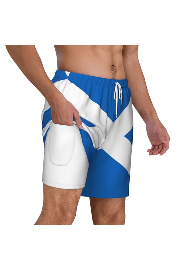 Men's Scotland Flag Swim Trunks with Compression Liner Bathing Suit Swimwear