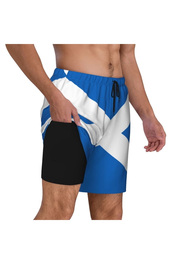Men's Scotland Flag Swim Trunks with Compression Liner Bathing Suit Swimwear