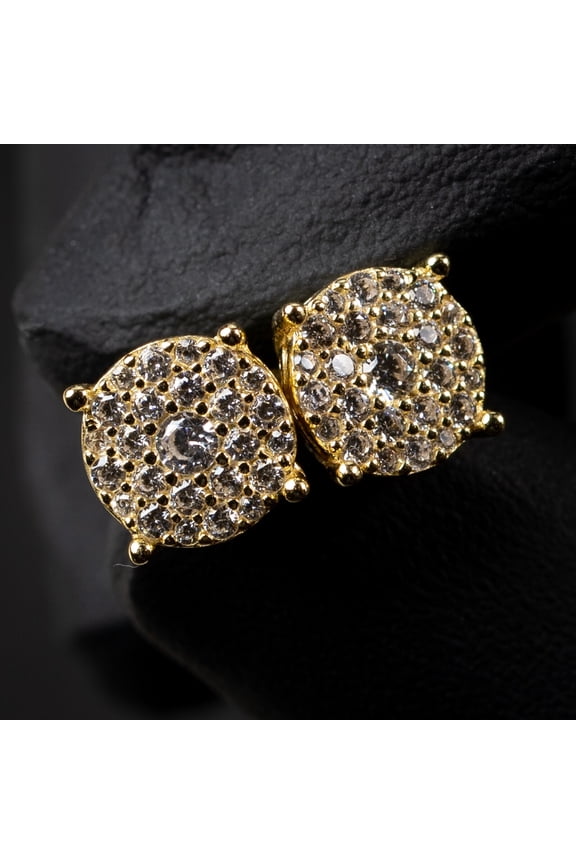 Men's Screw Back Stud Earrings 14K Yellow Gold Plated 925 Silver 3Ct Round Cut Lab Created VVS1/D Diamond