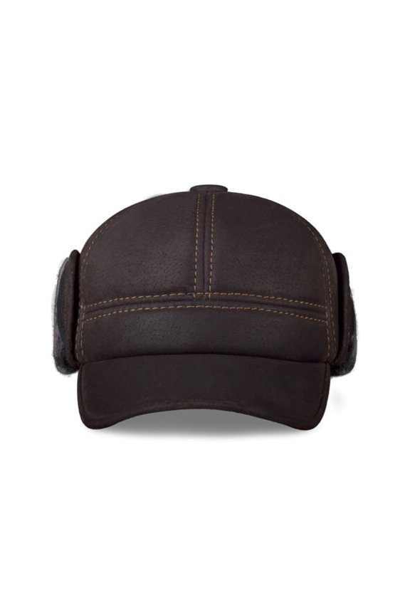 Men's Scrub Genuine Leather Baseball Caps Hats Faux Fu-r Winter Warm Ear Flap Hat / Cap Black Brown Camel ,Classic Design