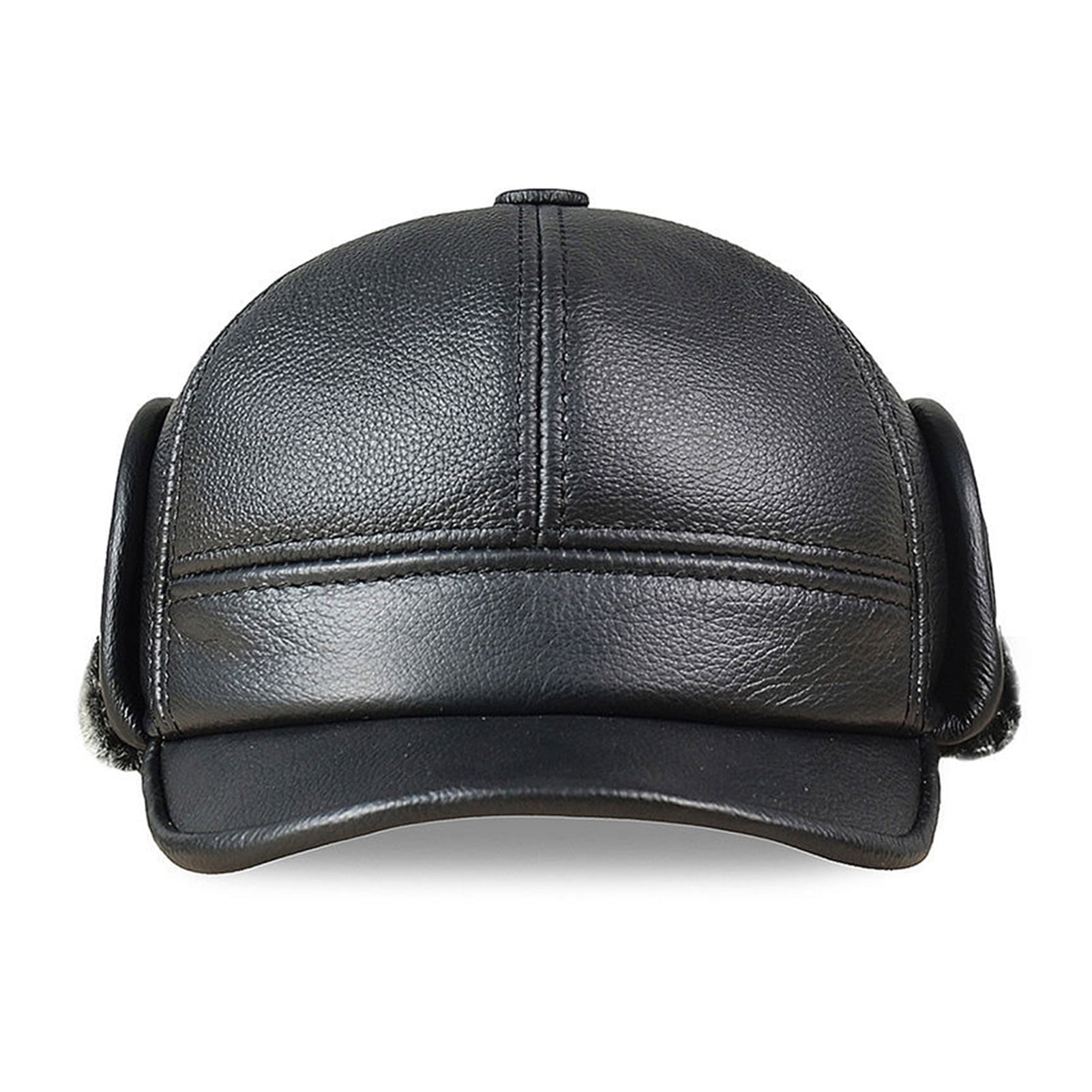Men's Scrub Genuine Leather Baseball Caps Hats Faux Fu-r Winter Warm ...