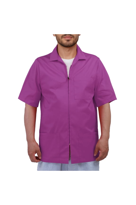 Men's Scrub Jacket Zip Front Short Sleeve