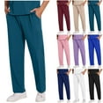 thumbnail image 1 of Men's Scrub Pants Solid Color Straight Barrel Draw Rope Elastic Waist Multiple Pockets Nursing Worker Pants, 1 of 9