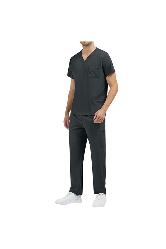 Men's Scrub Set V-Neck Short Sleeve Scrub Top and Joggers Sets