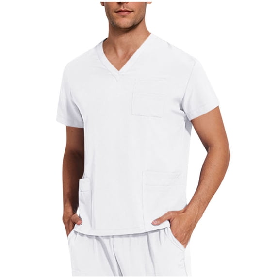 Men's Scrub Top Summer Casual Anti-Wrinkle Scrubs Big and Tall Short Sleeve Tops Beach Vacation Resort Wear Stretch Traditional fit Nursing Work Shirts