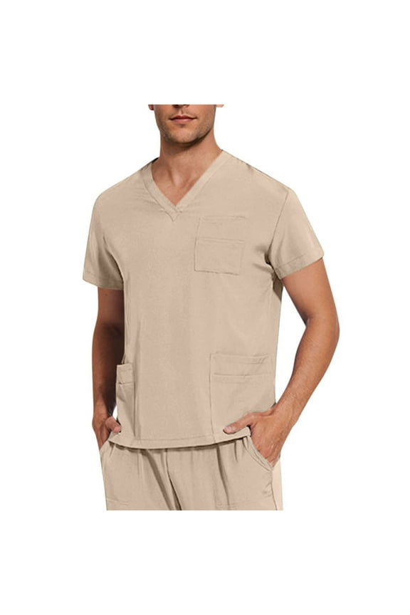 Men's Scrub Tops V Neck Short Sleeve Scrubs Shirts with Chest Pocket Soft Stretch Breathable Durable Nursing Uniform Workwear