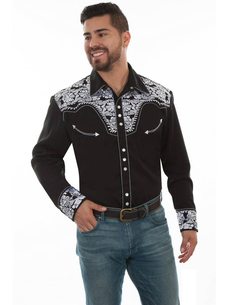 Men's Scully Snap Floral Tooled Embroidery Western Cowboy