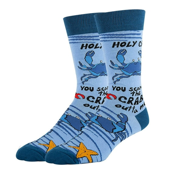 Men’s Sea Themed Funny Saying Crew Socks, Crazy Novelty Cotton Dress Socks Gift - Holy Crab