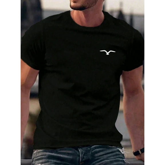 Men's Seagull Print Crew Neck Short Sleeve Fashion T-Shirt
