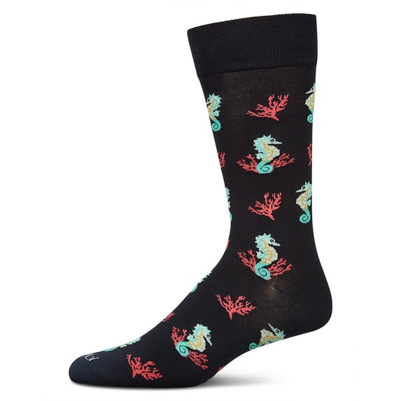MeMoi Men's Seahorses Rayon from Bamboo Crew Socks - Mens - Male, 10-13, Navy