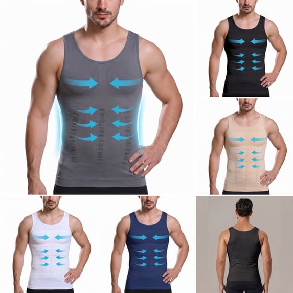 Men’s Seamless Compression Shaper Tank Top, Tummy Control Slimming Undershirt Vest for Body Shaping and Everyday Wear Gray XL