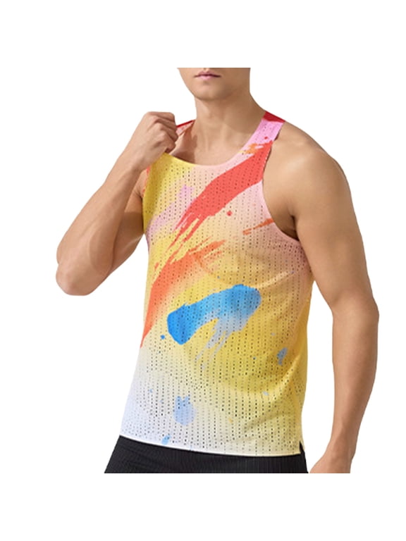 Men's Seamless Running Tank Tops Ultra Lightweight Marathon Singlets Breathable Quick Dry Mesh Casual Sleeveless Shirt