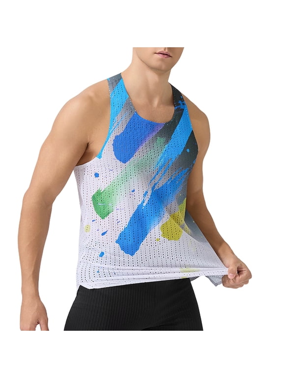 Men's Seamless Running Tank Tops Ultra Lightweight Marathon Singlets Breathable Quick Dry Mesh Casual Sleeveless Shirt