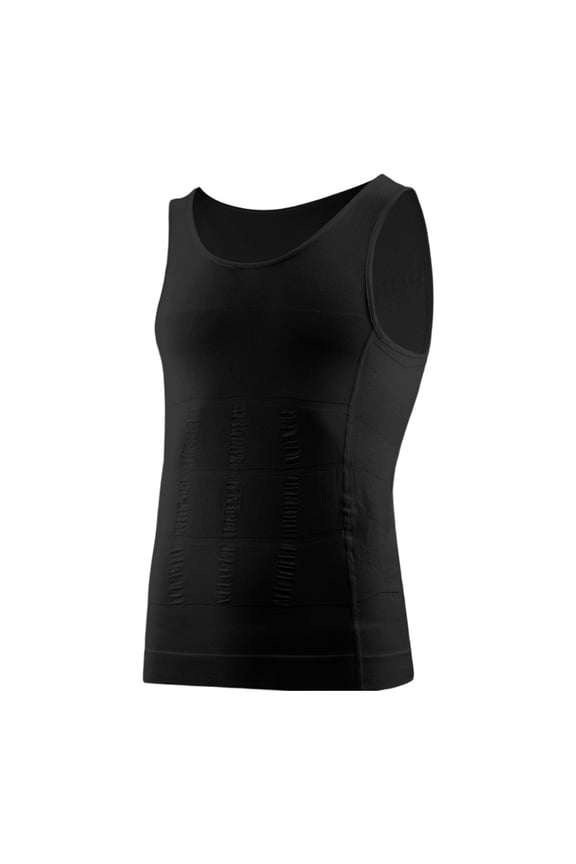 Men's Seamless Shapewear Tank Top, Slimming Waist & Chest Compression Vest, Solid Color Sleeveless Undershirt For Body Shaping Black S