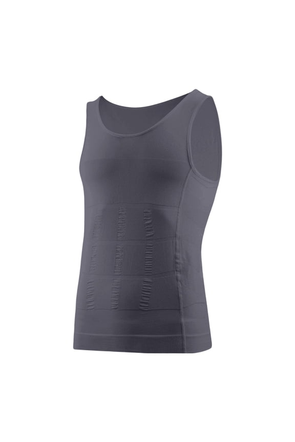 Men's Seamless Shapewear Tank Top, Slimming Waist & Chest Compression Vest, Solid Color Sleeveless Undershirt For Body Shaping Gray L