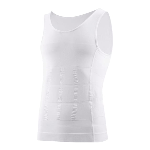 Men's Seamless Shapewear Tank Top, Slimming Waist & Chest Compression Vest, Solid Color Sleeveless Undershirt For Body Shaping White XL