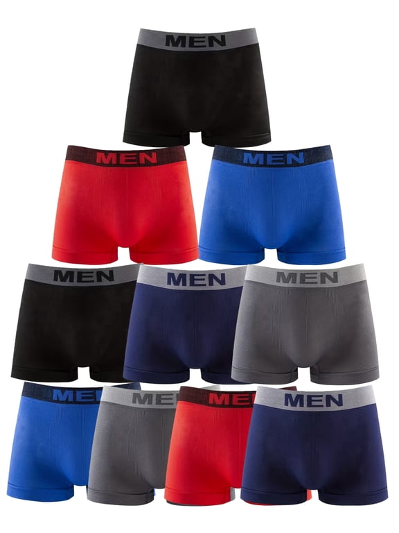 Men's Seamless Stretch Boxer Briefs 10-Pack, Soft Elastic Waistband Moisture Wicking Underwear Multi Color