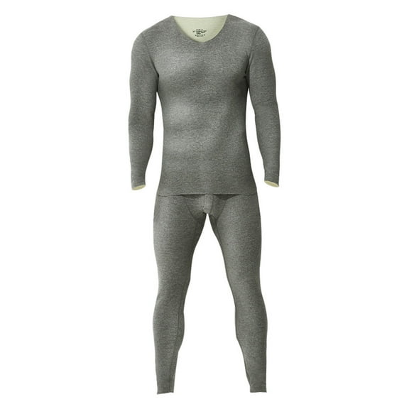 Men's Fleece Lined Thermal Base Layer Set, Gray, 2XL