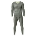 thumbnail image 1 of Men's Seamless Thermal Underwear Set , V-Neck Heavyweight Fleece Lined Thermal Base layers,  Silk Wool Blend lining for Extreme Cold Protection, Gray, Size XL, 1 of 9