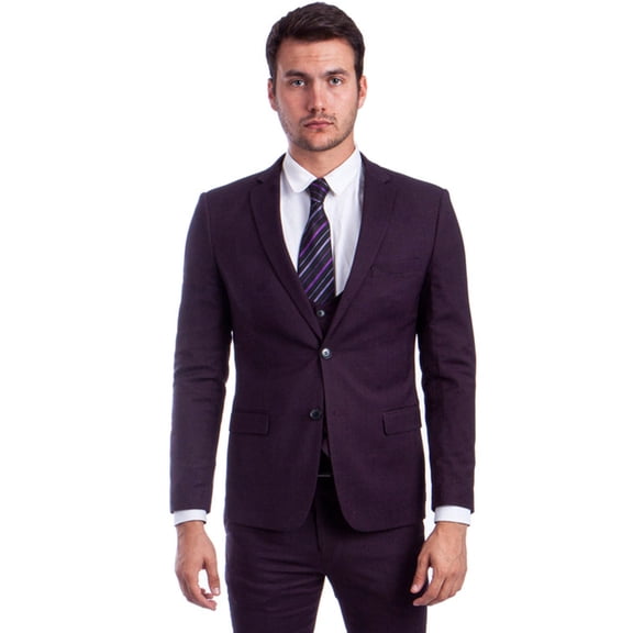 Men's Sean Alexander Suits Burgundy Skinny Fit Suit With Vested Style Size 48 Regular