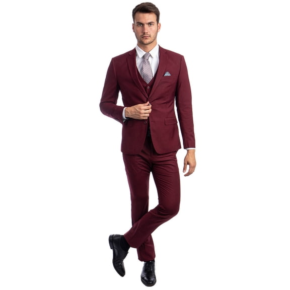 Men's Sean Alexander Suits Burgundy Two Button Slim Fit Suit From Size 42 Short