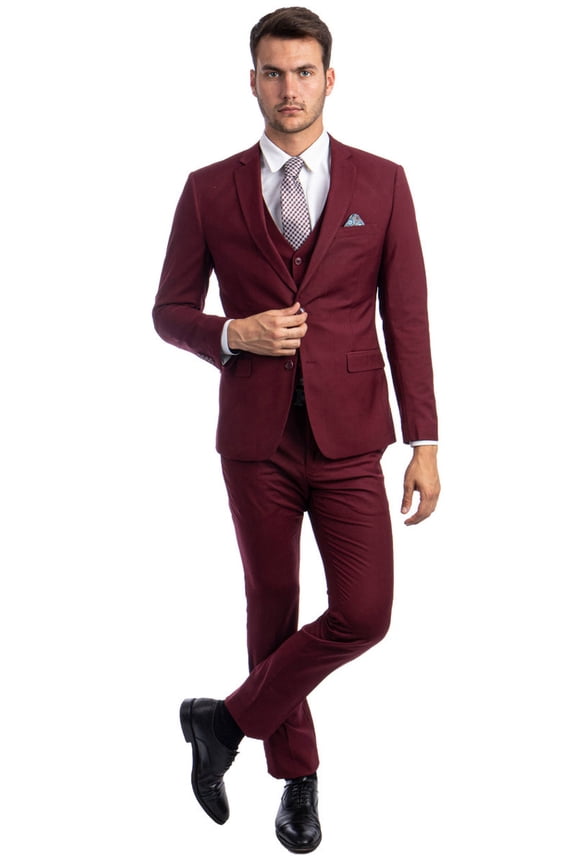 Men's Sean Alexander Suits Burgundy Two Button Slim Fit Suit From Size 52 Long