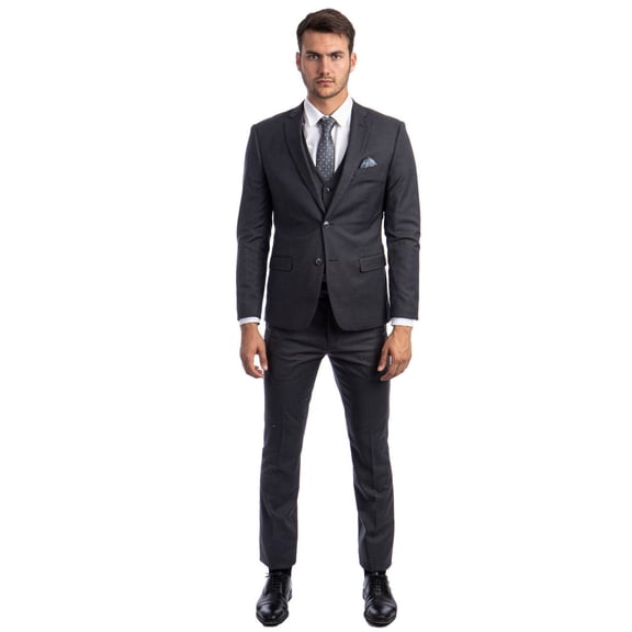 Men's Sean Alexander Suits Charcoal Grey Slim Fit Suit With Vest Size 42 Regular
