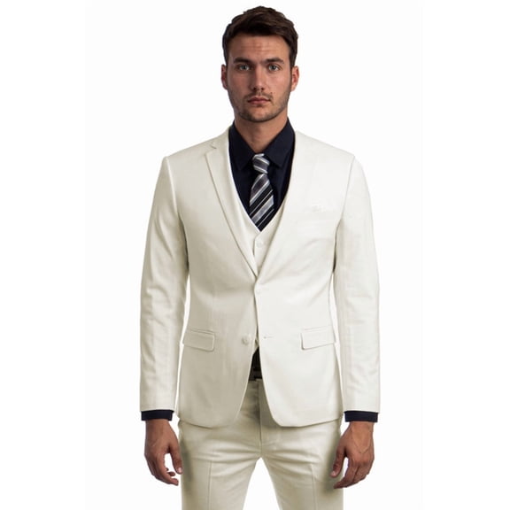 Men's Sean Alexander Suits Ivory Vested Slim Fit Suit Size 42 Long
