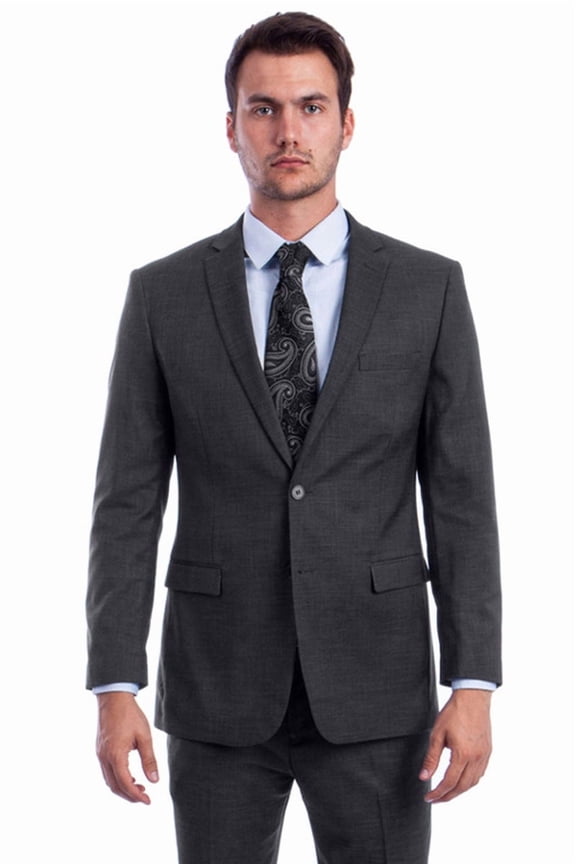 Men's Sean Alexander Suits Modern Fit Linen Look Summer Suit Dark Grey Size 46 Long