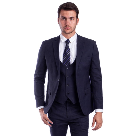 Men's Sean Alexander Suits Navy Blue Skinny Fit Vested Suit And Black Size 34 Short Blue/black