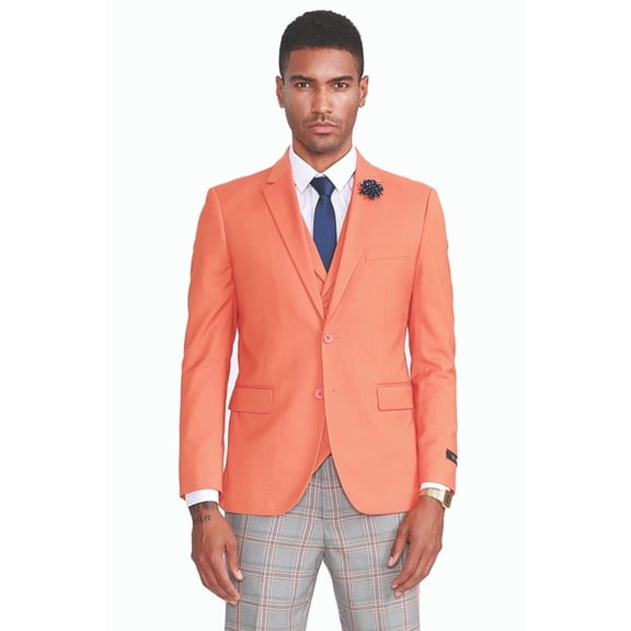 Men's Sean Alexander Suits Summer Orange Vested Suit with Plaid Pants 46 Long