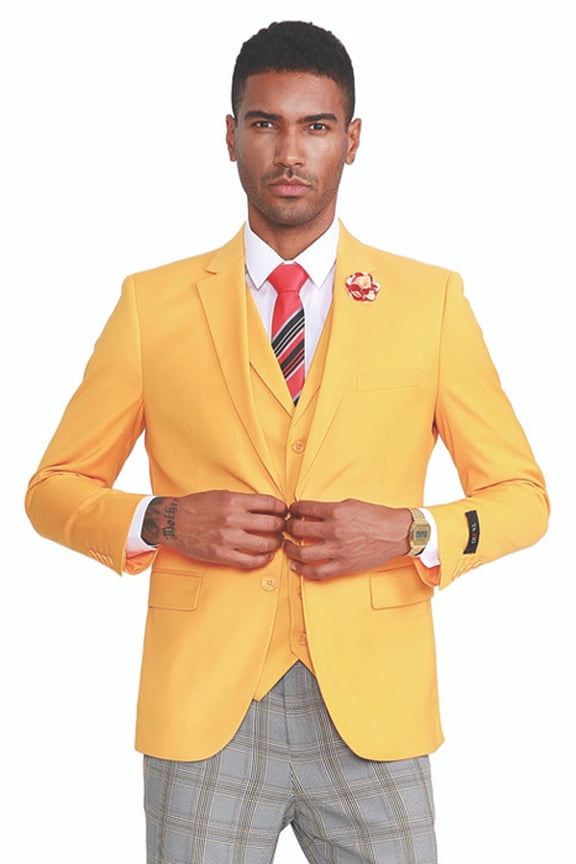 Men's Sean Alexander Suits Summertime Vested Suit Canary Yellow From Size 38 Long