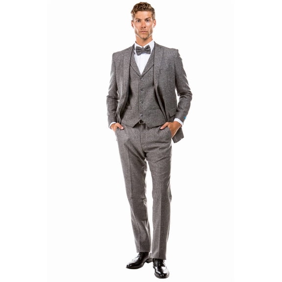 Men's Sean Alexander Suits Vintage Grey Tweed Suit With Vested Charm Size 46 Regular