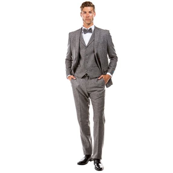 Men's Sean Alexander Suits Vintage Grey Tweed Suit With Vested Charm Size 58 Long